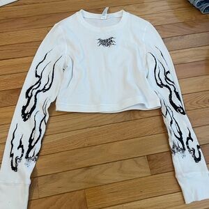 Darc Sport White Long Sleeve Tee with Black Flame Design